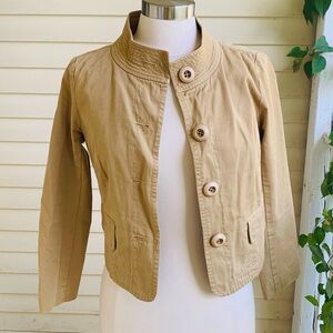 J Crew Classic Twill Chino Jacket Womens 2 Khaki Blazer Military Safari  *flaw